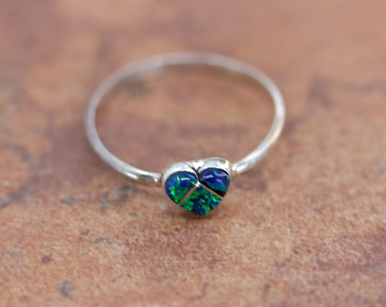 Zuni Silver Created Opal Heart Ring Size 7 1/2