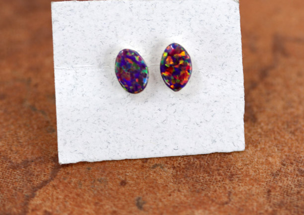 Zuni Silver Created Opal Oval Earrings