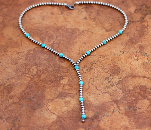 Navajo Pearl Silver Turquoise Lariat Necklace