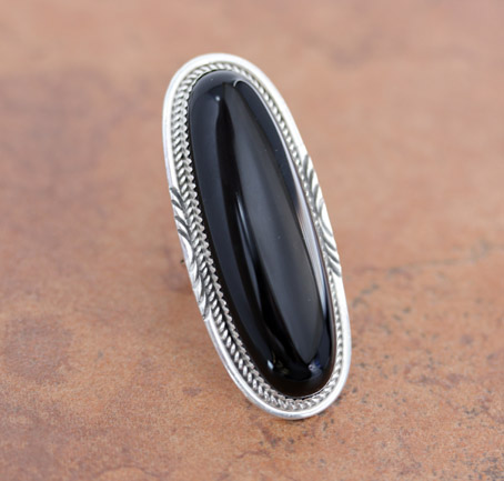 Navajo Silver Onyx Ring Size 7