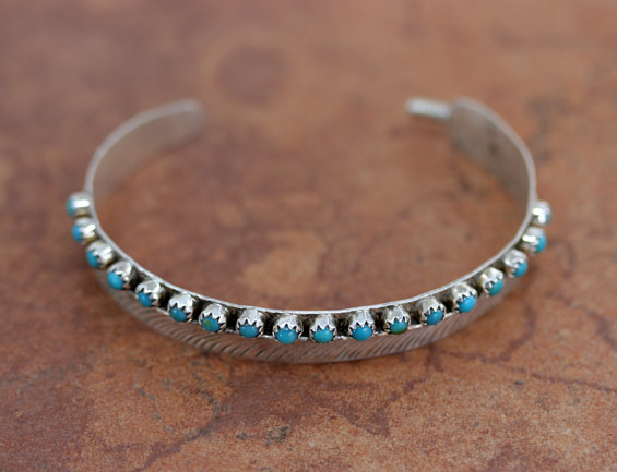 Navajo Sterling Silver Turquoise Feather Bracelet