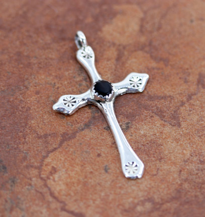 Navajo Sterling Onyx Cross Pendant