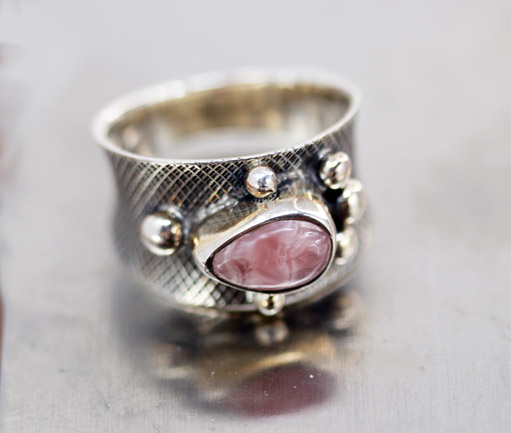 Sterling Pink Rhodochrosite Ring Size 7 1/2
