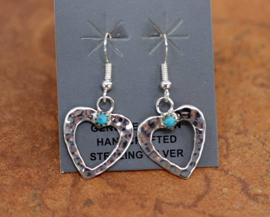 Navajo Silver Turquoise Heart Earrings