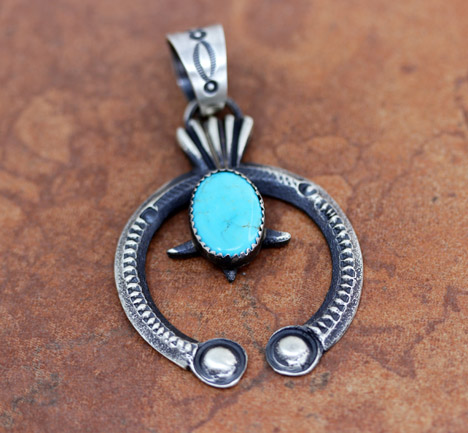Navajo Sterling Turquoise Naja Pendant