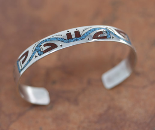 Navajo Silver Coral Turquoise Bracelet