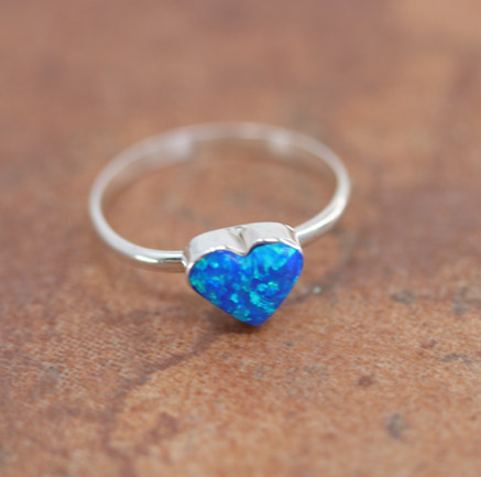 Zuni Silver Created Opal Heart Ring Size 5