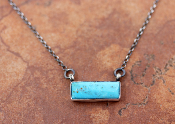 Navajo Silver Turquoise Bar Necklace