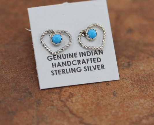 Zuni Silver Turquoise Heart Earrings