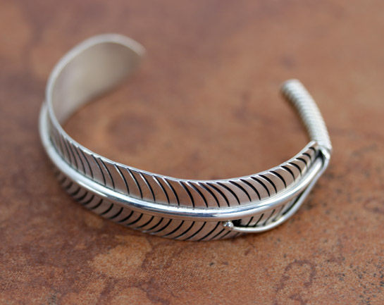 Navajo Sterling Silver Feather Cuff Bracelet