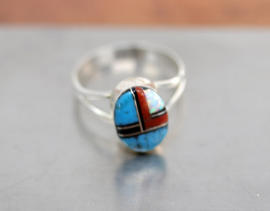 Navajo Silver Multi_Stone Ring Size 8