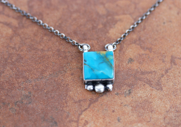 Navajo Silver Turquoise Bar Necklace