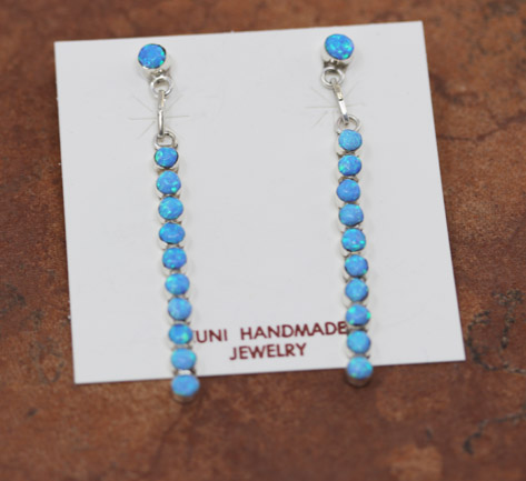 Zuni Sterling Silver Created Opal Dangle Earrings