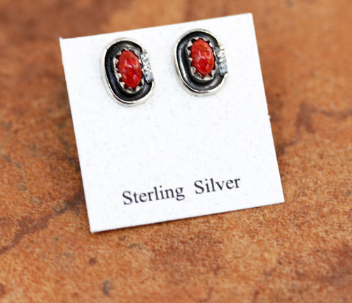 Navajo Sterling Silver Coral Earrings