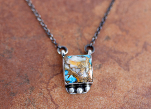 Navajo Silver Mojave Turquoise Bar Necklace