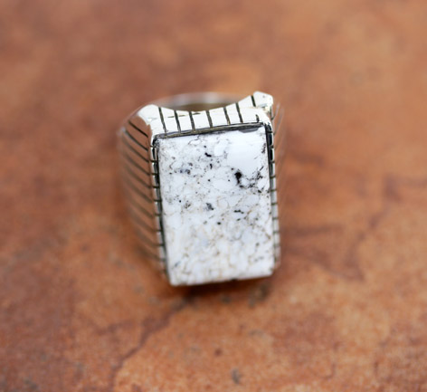 Navajo Silver White Buffalo Ring Size 10