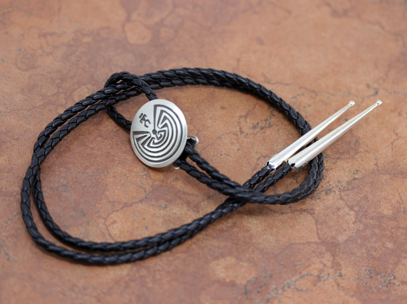 Navajo Silver Man in the Maze Bolo Tie