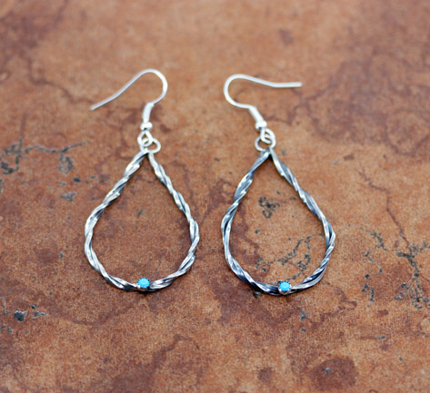 Navajo Silver Turquoise Twist Wire Earrings