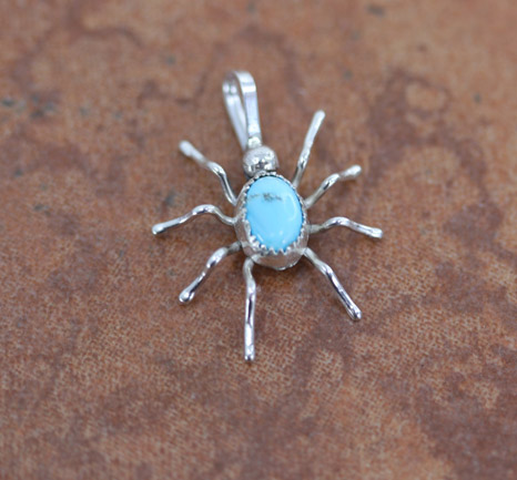 Navajo Silver Turquoise Spider Pendant