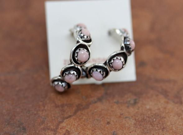 Zuni Silver Pink Quartz Hoop Earrings