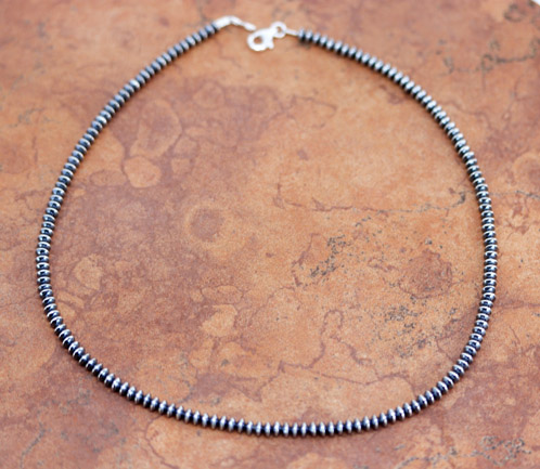 4mm Navajo Pearl Silver Rondelle Necklace