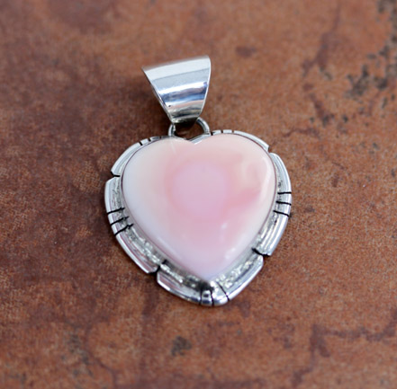 Navajo Sterling Silver Pink Conch Heart Pendant