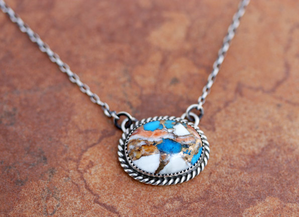 Navajo Silver Mojave Turquoise Oval Necklace