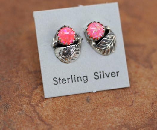Navajo Silver Created Opal Earrings