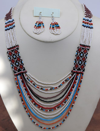 14 Strand Beaded Necklace Earrings Set