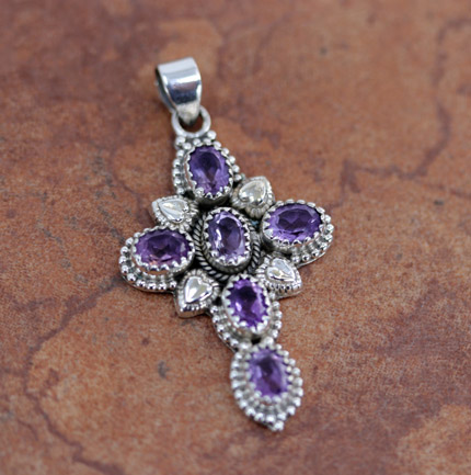 Sterling Amethyst Cross Pendant