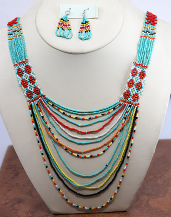 14 Strand Beaded Necklace Earrings Set