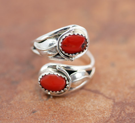 Navajo Silver Coral Ring Size 6_9