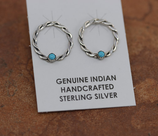 Navajo Silver Circle of Life Turquoise Earrings