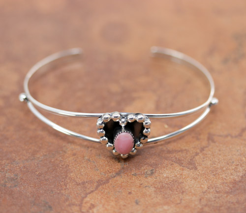 Navajo Silver Pink Quartz Heart Bracelet