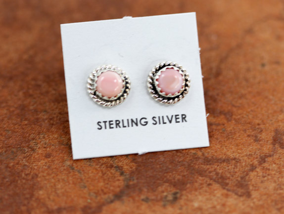 Navajo Silver Pink Quartz Earrings