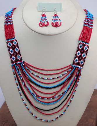 14 Strand Beaded Necklace Earrings Set