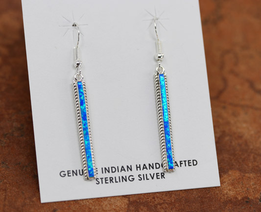 Navajo Silver Created Opal Earrings