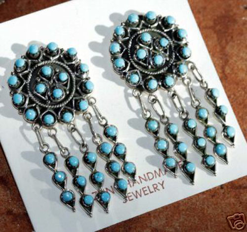Zuni Jewelry Silver Turquoise Earrings