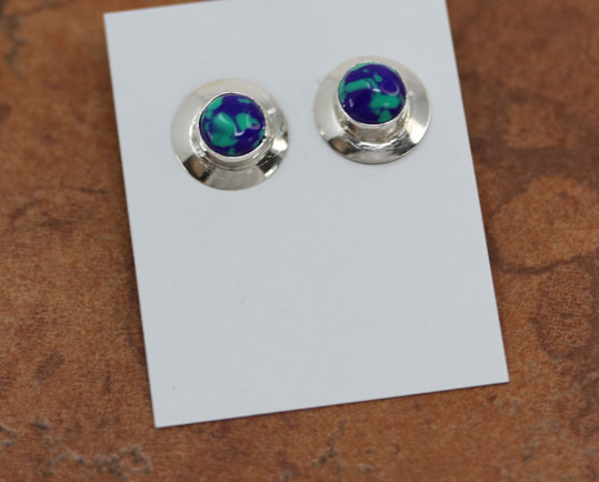 Navajo Silver Azurite Malachite Earrings by Wilson