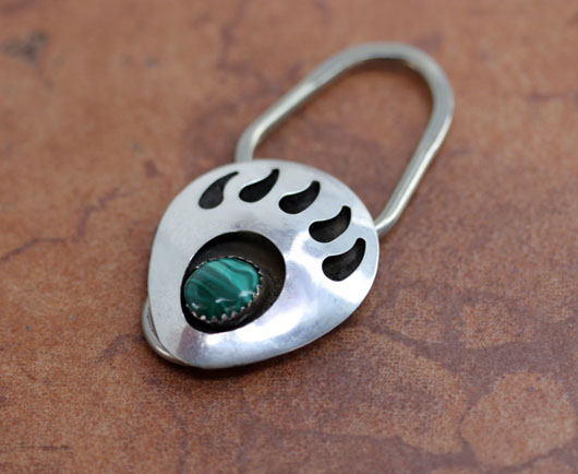 Navajo Silver Bear Paw Malachite Key Chain