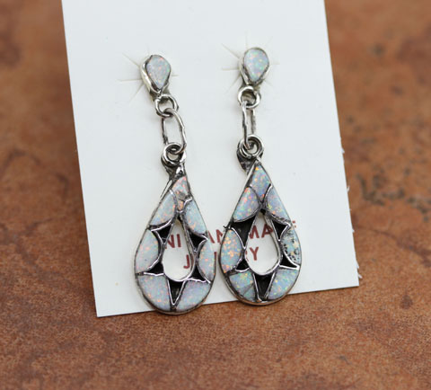 Zuni Sterling Silver Created Opal Earrings