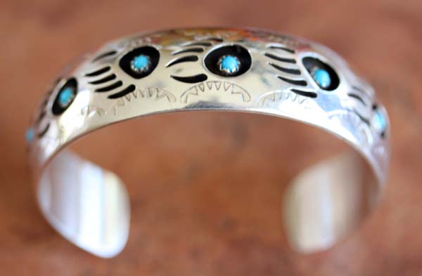 Navajo Sterling Silver Turquoise Bear Paw Bracelet