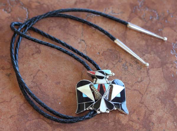 Zuni Native American Multi_Stone Thunderbird Bolo Tie