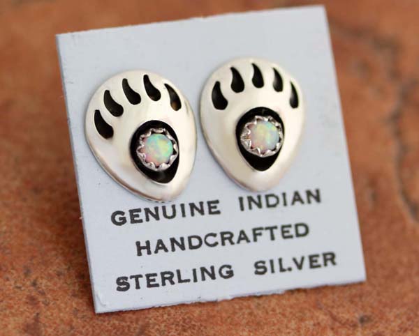 Navajo Created Opal Bear Paw Earrings