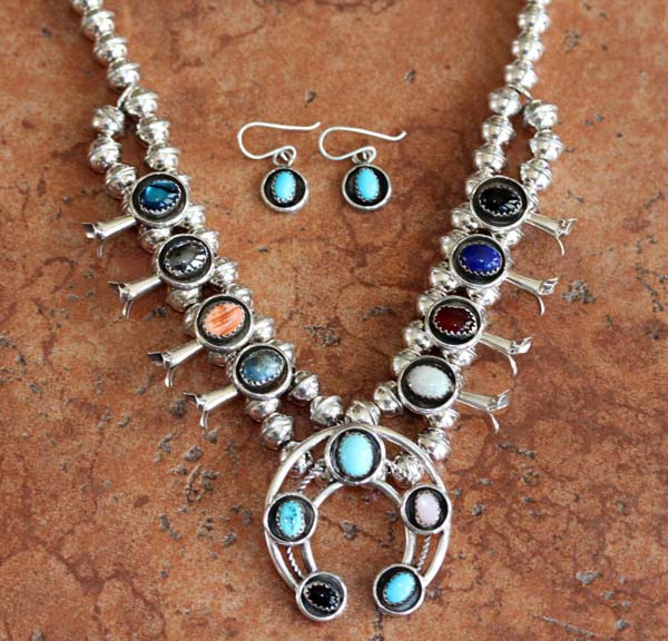 Navajo Squash Blossom Necklace and Earring Set