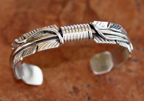 Navajo Sterling Silver Feather Bracelet - NativeIndianMade.com