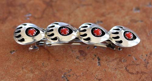 Navajo Coral Bear Paw Barrette