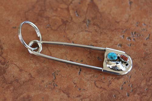 Navajo Silver Turquoise Coral Key Chain